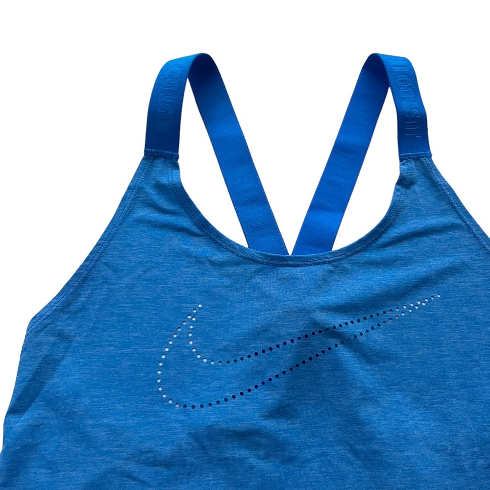 Nike Women’s Size XS Blue Dri-Fit Cut-out Logo Elastic Straps Loose Fit Tank Top